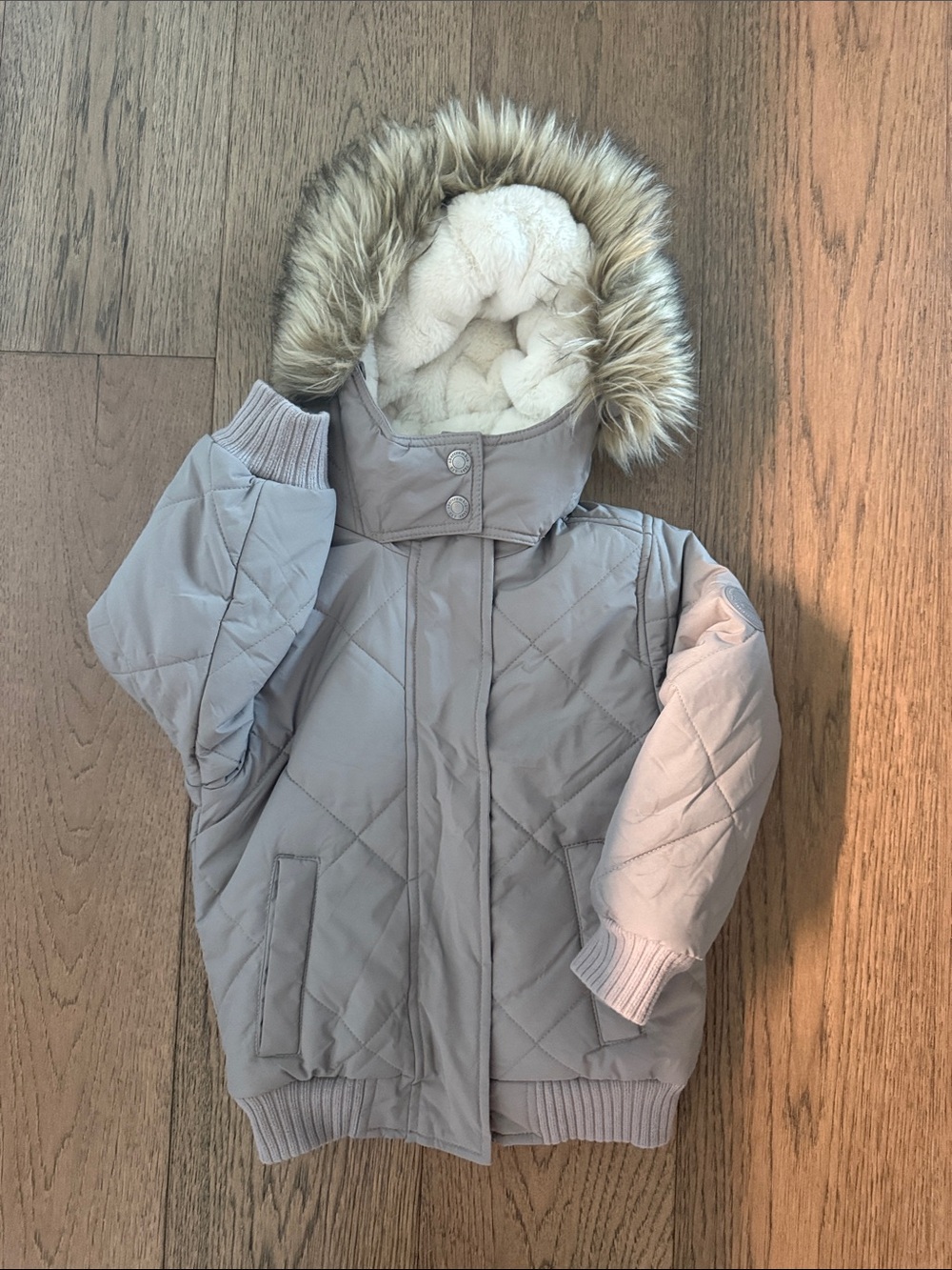 abercrombie kids Cream Faux-Fur Lined Hooded Jacket